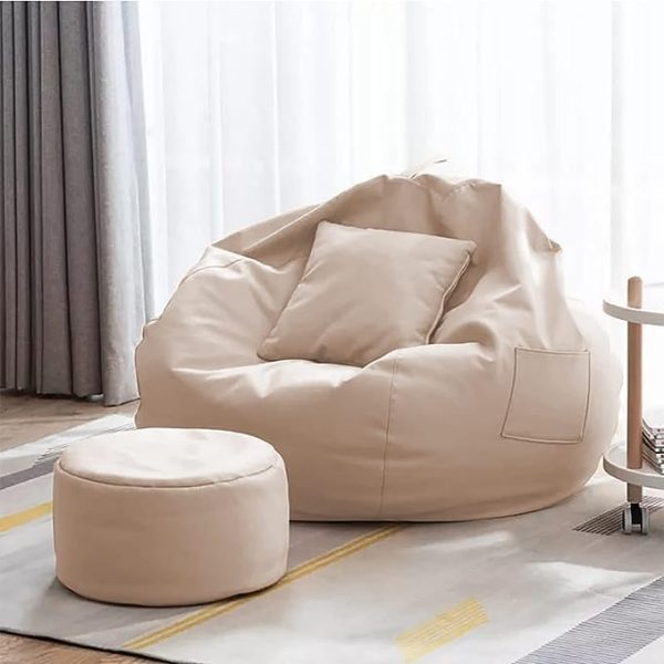 Combo of Bean Bag Cover with Footrest and Cushion Only (Without Filling)  Couch Cover Seat Lazy Sofa (4XL, Cream)