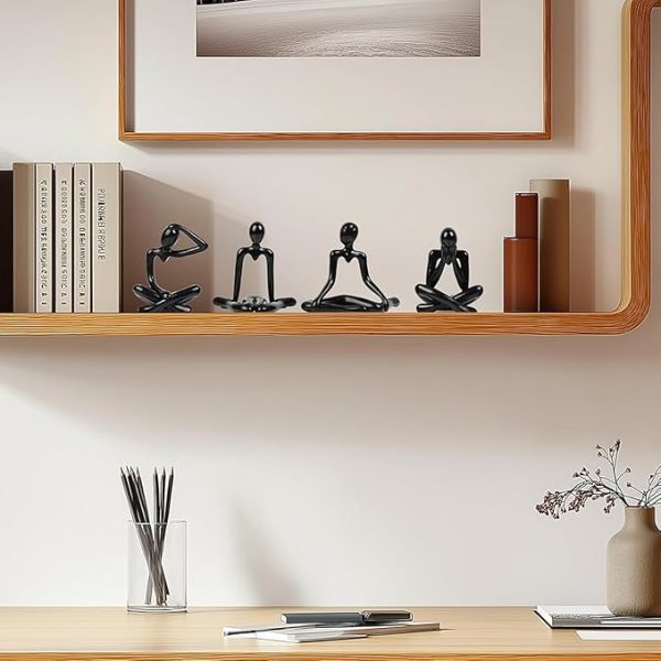 4pcs Decorative Abstract Thinker Men Statue showpiece Set | Home Decor Items| (Black)