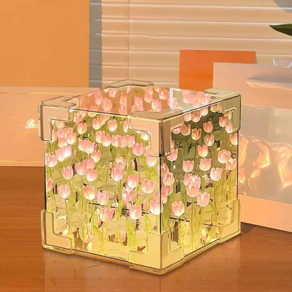Acrylic Diy - Do It Yourself - Tulip Cube Mirror Lamp, 30 Flowers Led Decorative Lamp
