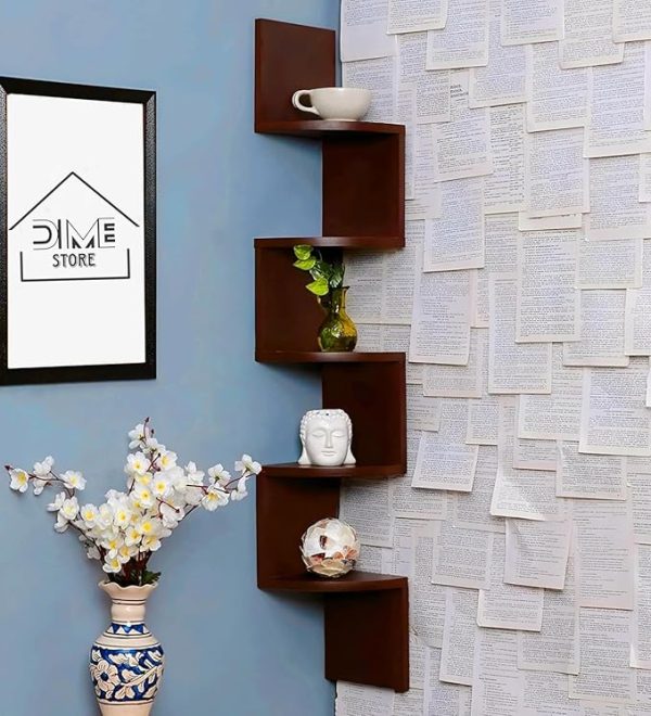Wooden Wall Shelves | Corner Wall Shelf Floating Wall Mounted Shelfs 5 Tier