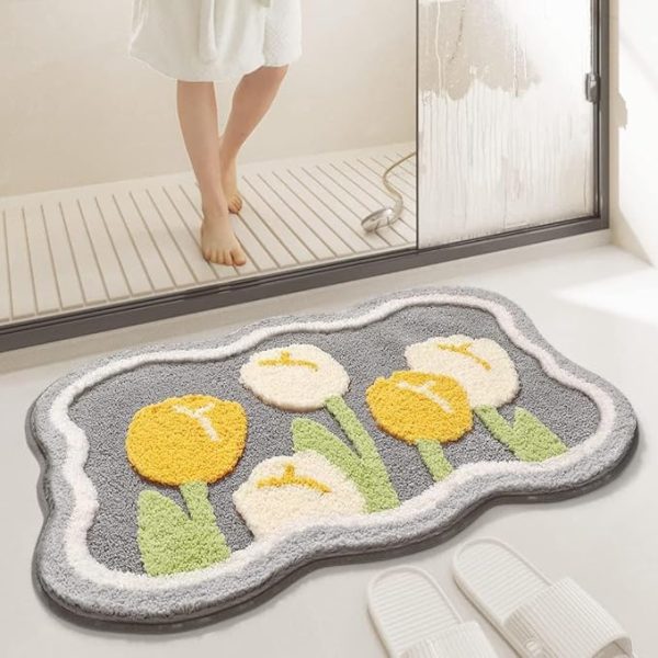 Tulips Roseate Little Flower Super Soft Anti Skid (40x60 cm) Super Absorbent  Floor Mat Pack of 1