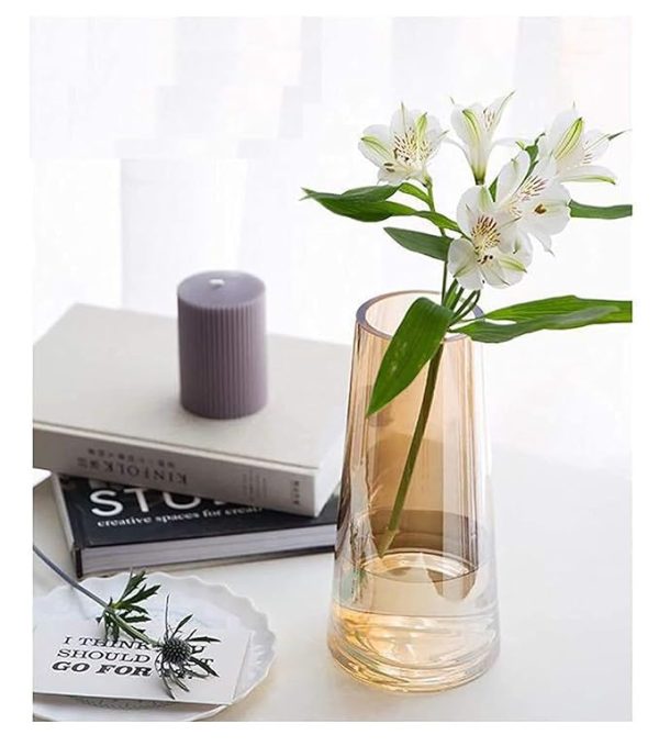 Decorative Glass Vase for Flowers Plants Home Decor   Decorations,  (Crystal Amber, Approx 9 Inches Height)