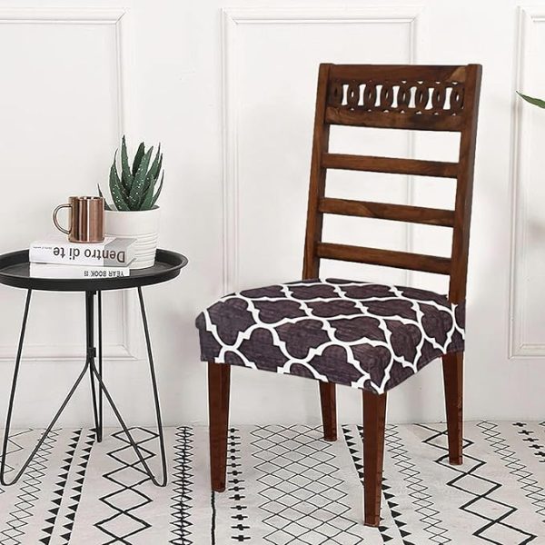 Stretchable Polycotton Dining Chair Seat Covers Set of 6 Seater are Easily Machine Washable,  Brown