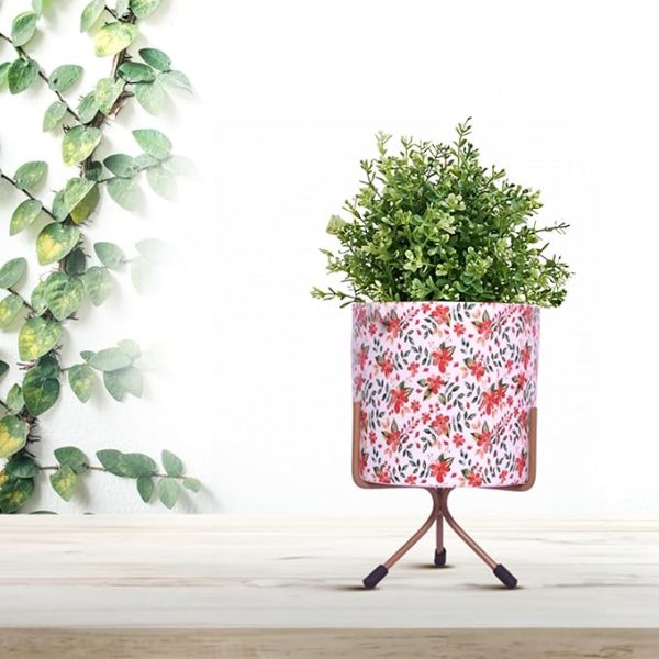 Metal Flower Vase Planter Pot with Iron Stand, Pots for Plants,  (Size: 6X6 inch) Style: Rosewood Radiance