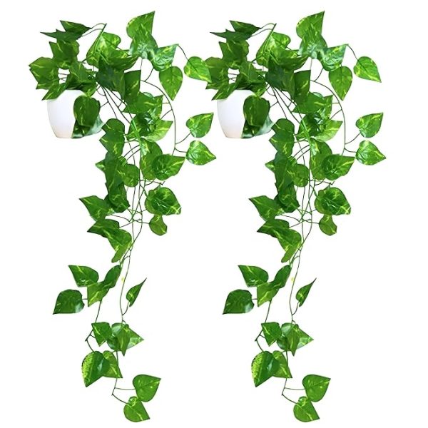 Plastic Pack Of 2 Artificial Vine Plants Falling With Small Size Pot-Natural Touch&Feel  Size 45 Cm