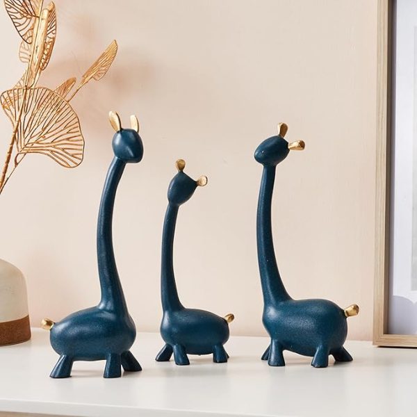 Giraffe Sculpture Family of Three Statues Resin Sculptures for Home Decoration  (Pack of 3, Blue Color)