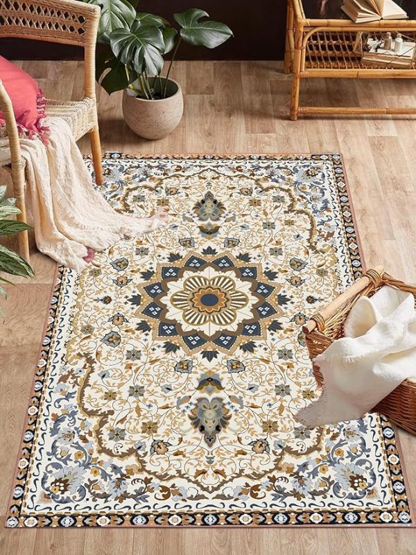Persian White 3D Jet Multi Printed Carpet Rug Runner and Carpets for Bedroom/Living Area/ (3x5 ft)