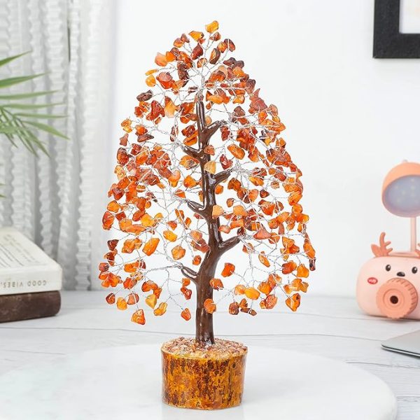Carnelian Chakra Crystal Tree for Positive Energy - Healing Stones -  7 Chakra Tree, 200 Beads, 8-10"