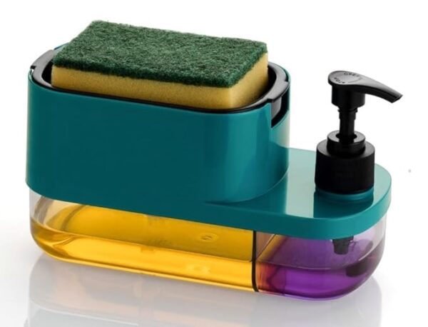 Plastic 3 in 1 Soap Pump Dispenser Dish Soap Liquid Dispenser Sponge Holder Dish Soap Pump Dispenser for Kitchen Sink Countertop Kitchen Bathroom